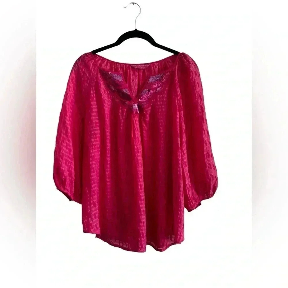 Robert Graham Gilda Pink Silk Sequined Blouse Top Women’s Size L